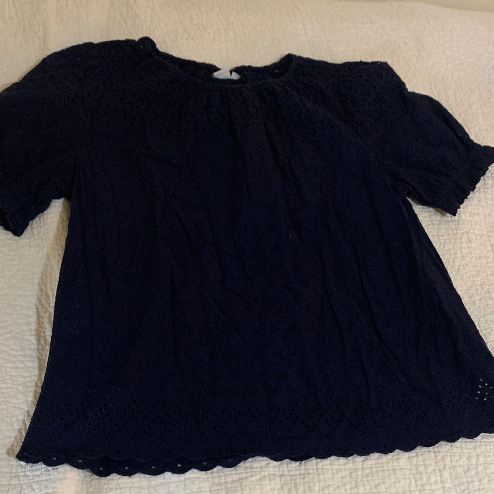 Navy Blue Women's Eyelet Top